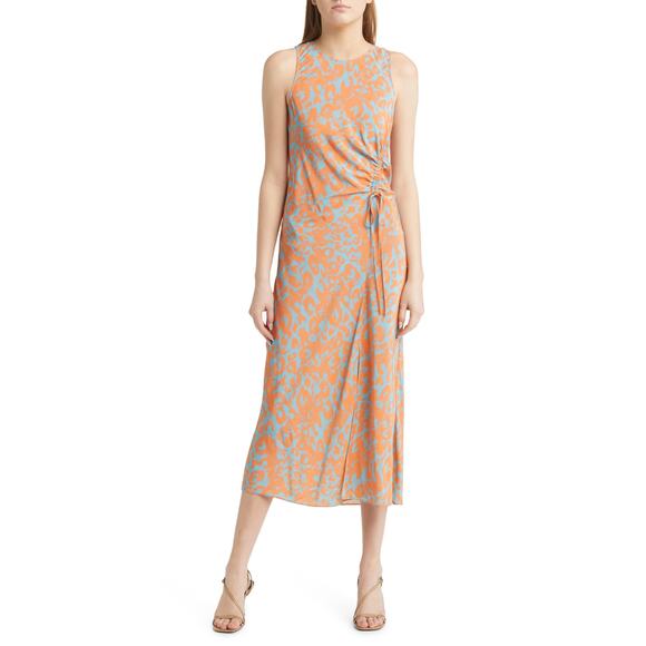 Rails Gabriella Cheetah Ruched Linen Blend Dress Size S - Picture 1 of 5